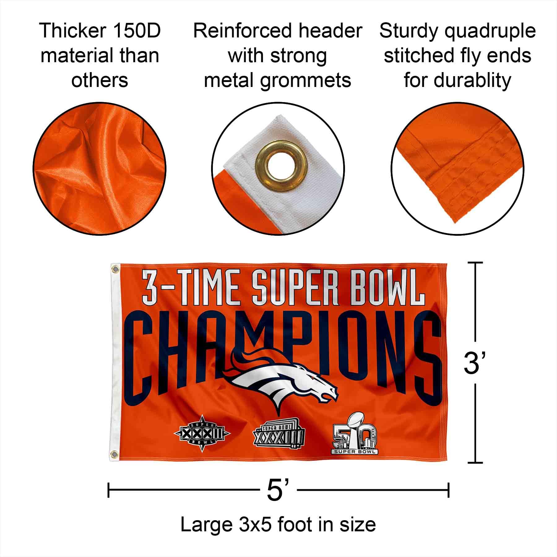 Bandeira WinCraft Denver Broncos 3 Time Super Bowl Champions